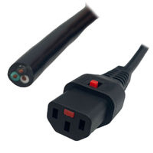Blunt Cut to IEC320 C13 Female Connector IEC-Lock 4.5 Meters / 15 Feet 10A/125V 18/3 SJT Black - Power Output Cord