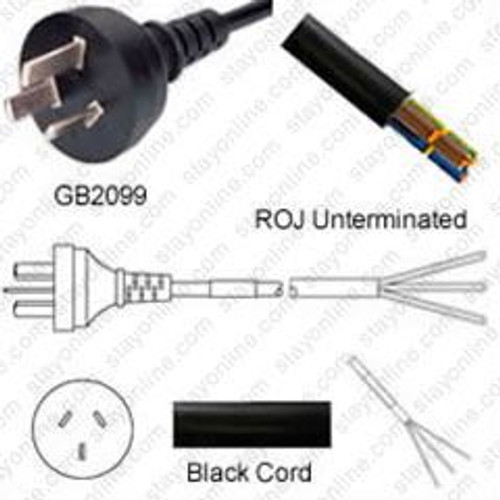 China GB2099 Male Plug to ROJ 2.5 Meters / 8 Feet 16A/250V H05VV-F3G1.5 RVV Black - Country Power Supply Cord