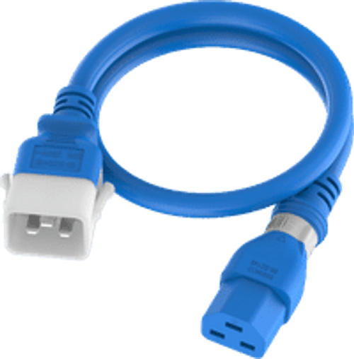 IEC320 C20 P-Lock Male Plug to C21 S-Lock Universal Connector 1.8 Meters / 6 Feet 20/250V 12/3 SJT Blue Dual-Lock - Locking Power Cord
