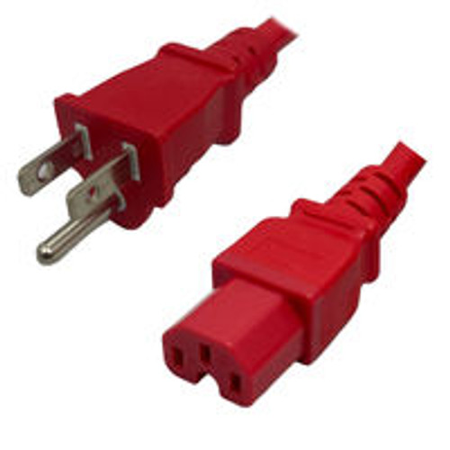 NEMA 5-15 Plug to IEC320 C15 Connector 1.8 Meters / 6 Feet 15A/125V 14/3 SJT Red - Power Cord