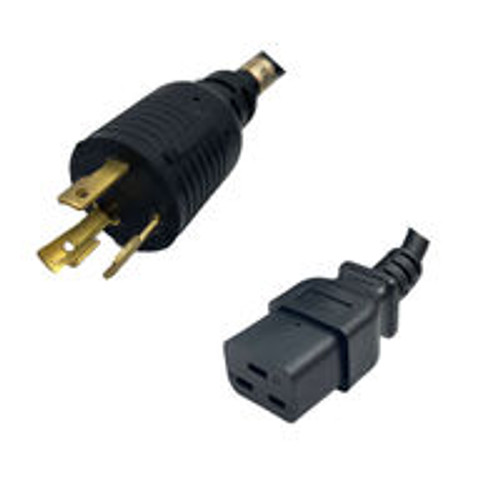 NEMA L6-30 Male Plug to IEC320 C19 Connector 3.7 Meters / 12 Feet 20A/250V 12/3 SJT Black - Locking Power Cord