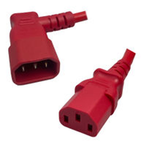 IEC320 C14 Male Plug Angled Left to C13 Connector 0.9 Meters / 3 Feet 10A/250V 18/3 SJT Red - Power Cord