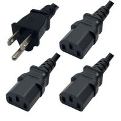 NEMA 5-15 Male Plug to 3 Way IEC320 C13 Connectors 4.5 Meters / 15 Feet 15A/125V 14/3 SJT 24 Inch Legs Black - Splitter Power Cord