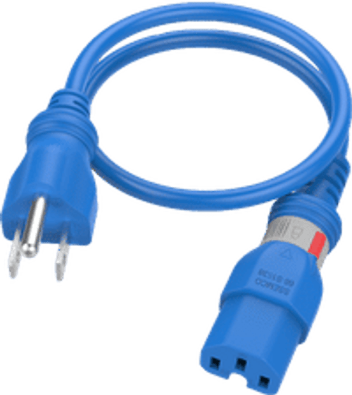 NEMA 5-15 Male Plug to C15 Connector S-Lock 1.8 Meters / 6 Feet 15A/125V 14/3 SJT Blue - Locking Power Cord