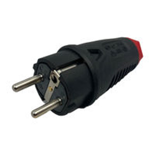 AC Male Power Plug Germany Schuko CEE7/4 16 Amp 250 Volt Black Straight Entry Splash Proof IP54 Solid Rubber