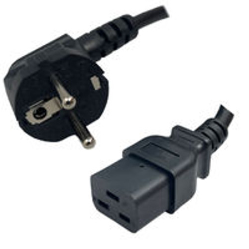 Schuko CEE7/7 Male Plug Angled Down to IEC320 C19 Connector 2.0 Meters / 6.5 Feet 16A/250V H05VV-F3G1.5 Black - Country Power Cord