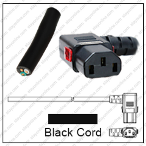 Cord Blunt to IEC320 C13 WS-Lock Female Connector Angled Left 4.5 Meters / 15 Feet 15A/125V 14/3 SJT Black - Locking Power Cord