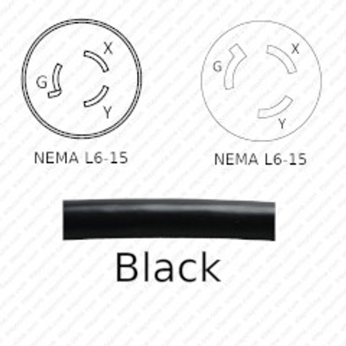 NEMA L6-15 Male Plug to L6-15 Connector 2.5 Meters / 8 Feet 15A/250V 14/3 SJT Black - Locking Power Cord