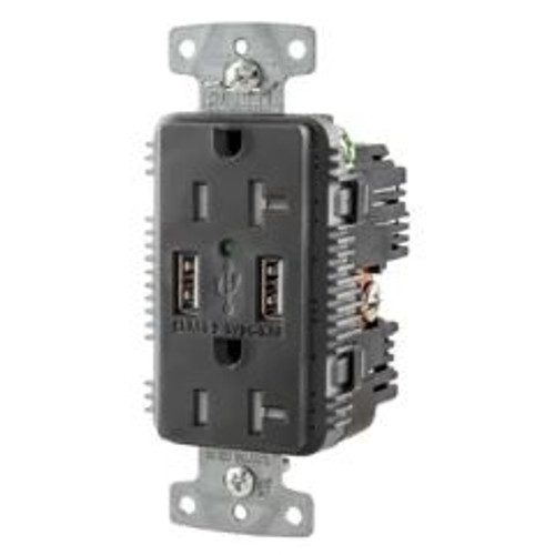 Hubbell USB20A5BK Black USB Charger Duplex Receptacle 20A 125V 5A USB Ports