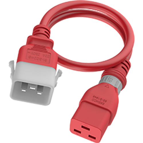 IEC320 C20 Male Plug to C19 Connector Dual-Lock 1.5 Meters / 5 Feet 20A/250V 12/3 SJT Red - Locking Power Cord