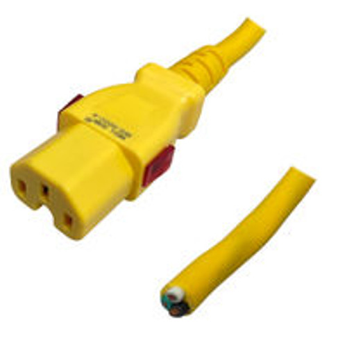 Cord Blunt to IEC320 C15 WS-Lock Female Connector 2.0 Meters /6.5 Feet 15A/250V 14/3 SJT Yellow - Locking Power Cord