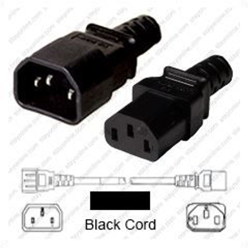 IEC320 C14 Male Plug to C13 Connector 0.8 meters / 2.5 feet 13A/250V 16/3 SJT Black - Power Cord