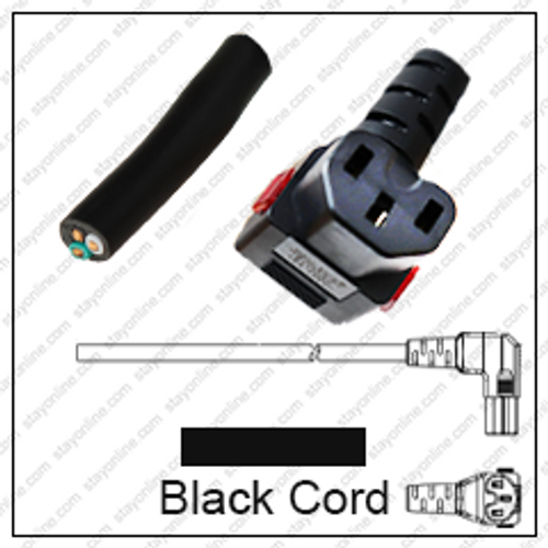 Cord Blunt to IEC320 C15 WS-Lock Female Connector Angled Down 4.5 Meters /15 Feet 15A/250V 14/3 SJT Black - Locking Power Cord