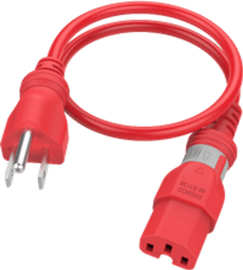 NEMA 5-15 Male Plug to C15 Connector S-Lock 1.8 Meters / 6 Feet 15A/125V 14/3 SJT Red - Locking Power Cord