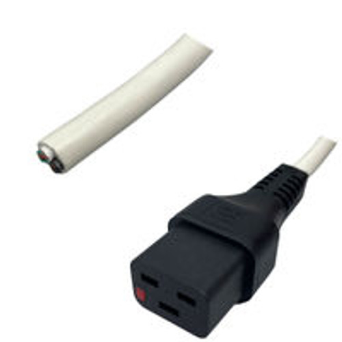 Blunt Cut to IEC320 C19 Female Connector IEC-Lock 4.5 meters / 15 feet 15A/250V 14/3 SJT White - Power Output Cord