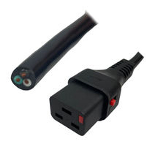Blunt Cut to IEC320 C19 Female Connector IEC-Lock 4.5 meters / 15 feet 15A/250V 14/3 SJT Black - Power Output Cord
