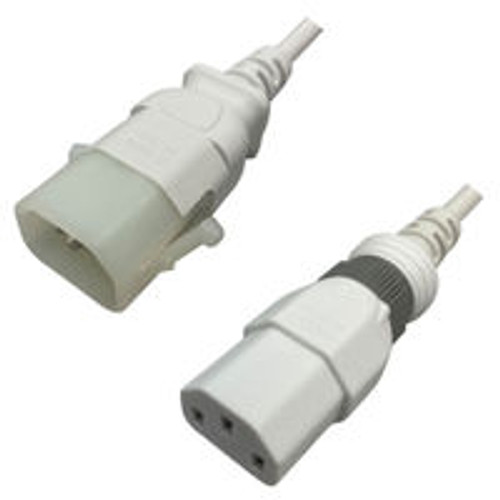 IEC320 C14 Male Plug to C13 Connector Dual-Lock 0.9 Meters / 3 Feet 10A/250V 18/3 SVT White - Locking Power Cord