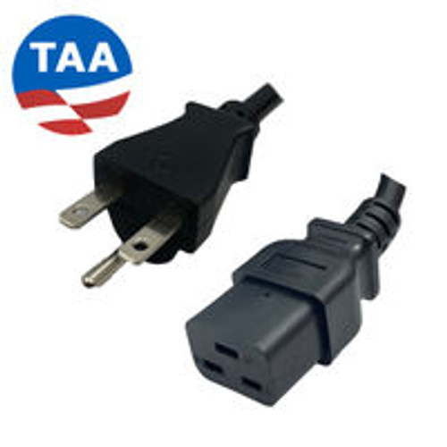 NEMA 6-15 Male Plug to IEC320 C19 Connector 2.5 Meters / 8 Feet 15A/250V 14/3 SJTOOW Black - Power Cord - TAA Compliant