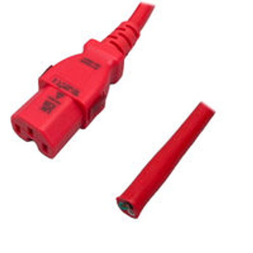 Cord Blunt to IEC320 C15 WS-Lock Female Connector 3 Meters / 10 Feet 15A/250V 14/3 SJT Red - Locking Power Cord