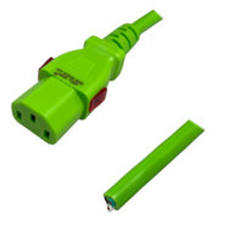 Cord Blunt to IEC320 C13 WS-Lock Female Connector 4.5 Meters / 15 Feet 10A/125V 18/3 SJT Green - Locking Power Cord