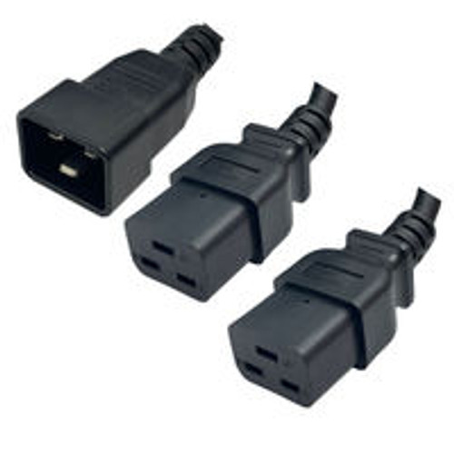 IEC320 C20 Male Plug to 2 Way C19 Connectors 0.9 Meters / 3 Feet 20A/250V 12/3 SJT 9 Inch Legs Black - Splitter Power Cord
