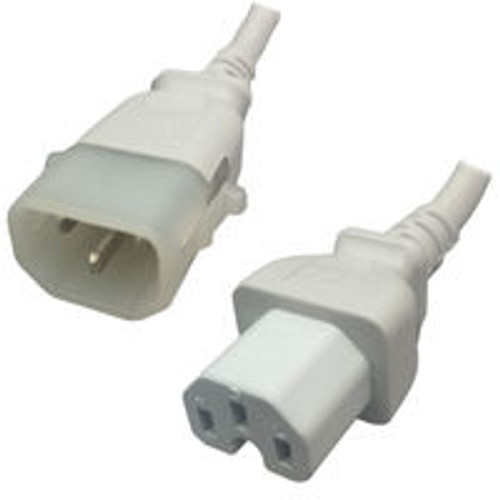 IEC320 C14 Male Plug to C15 Connector P-Lock 1.8 Meters / 6 Feet 15A/250V 14/3 SJT White - Locking Power Cord