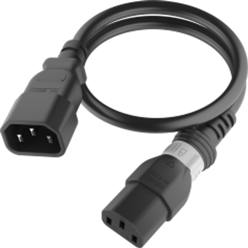 IEC320 C14 Male Plug to C13 Connector S-Lock 0.9 Meters / 6 Feet 15A/250V 14/3 SJT Black - Universal Locking Power Cord