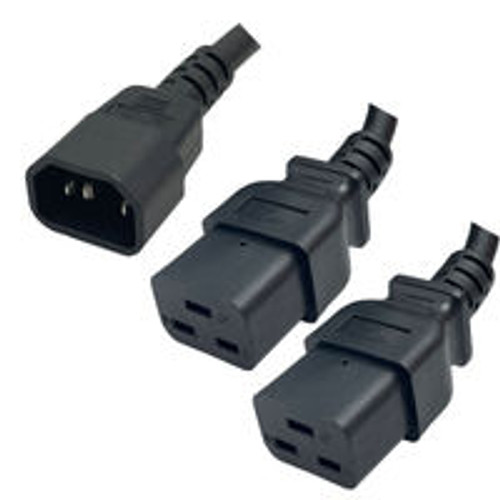 IEC320 C14 Male Plug to 2 Way C19 Female Connectors 4.5 Meters / 15 Feet 15A/250V 14/3 SJT 24 Inch Legs Black - Splitter Power Cord