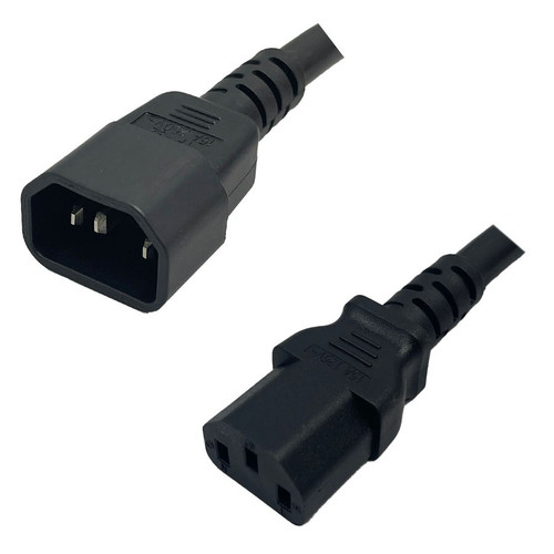 IEC320 C14 Male Plug to C13 Connector WS-Lock Angled Left 1.8 Meters / 6 Feet 15A/250V 14/3 SJT Black - Locking Power Cord