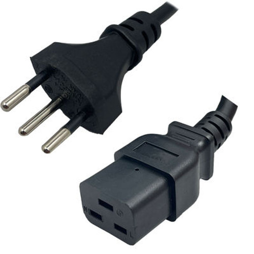 7020A - Swiss SEV1011 Male Plug to IEC320 C19 Connector 3.0 Meters / 10 Feet 16A/250V H05VV-F3G1.5 Black - Country Power Cord