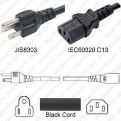 CBL-EX-PWR-C13-JP - Juniper Compatible CBL-EX-PWR-C13-JP Japan JIS8303 Male Plug to IEC320 C13 Connector 2.5 Meters / 8 Feet 12A/125V VCT-F3G1.25 Black - Country Power Cord