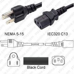 8145AMTO - NEMA 5-15 Male Plug to IEC320 C13 Connector 2.5 Meters / 8 Feet 13A/125V 16/3 SJT Black - Power Cord