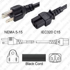 CAB-TA-NA - Cisco Compatible CAB-TA-NA NEMA 5-15 Male Plug to IEC320 C15 Connector 2.5 Meters / 8 Feet 15A/125V 14/3 SJT Black - Power Cord