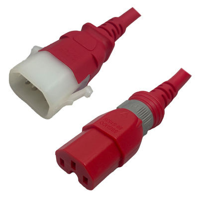 82942N - IEC 320 C14 Plug to IEC 320 C15 Connector Dual-Lock Red 2.5 Meters / 8 Feet 15A/250V 14/3 SJT