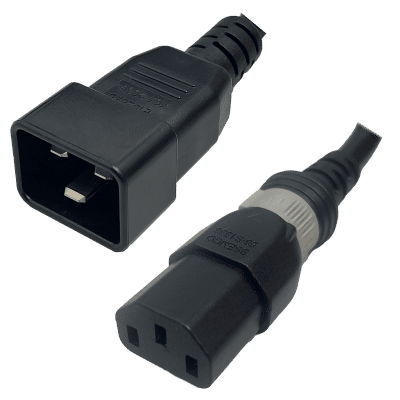 11080 - IEC320 C20 Male Plug to C13 Connector S-Lock 0.9 meters / 3 feet 15A/250V 14/3 SJT Black - Universal Locking Power Cord