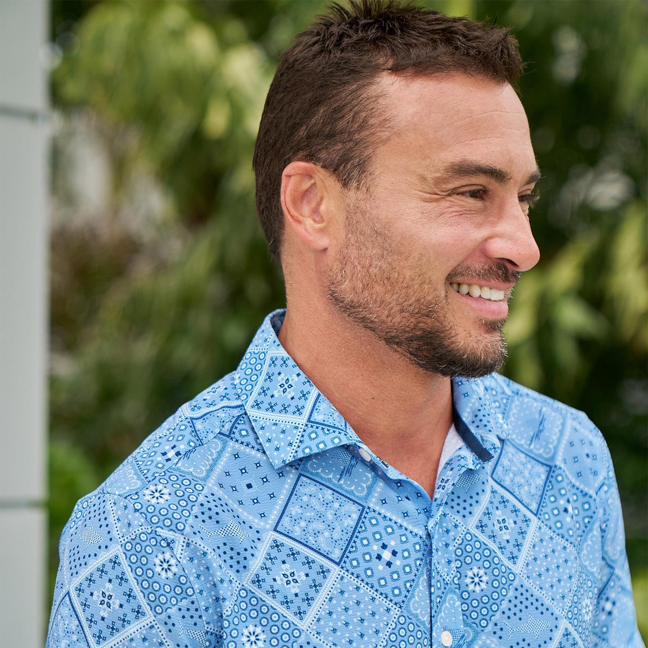 Bandana Seersucker Short-Sleeve Button Down - Greg Norman Collection