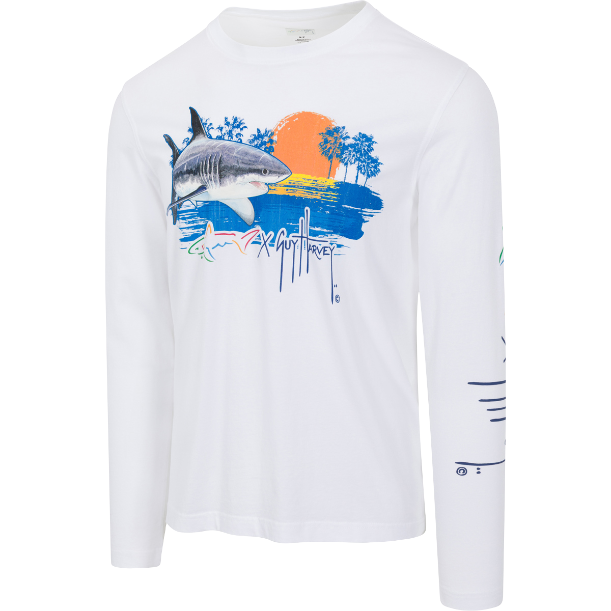 Great White Sunrise Guy Harvey Long Sleeve Tee - Greg Norman
