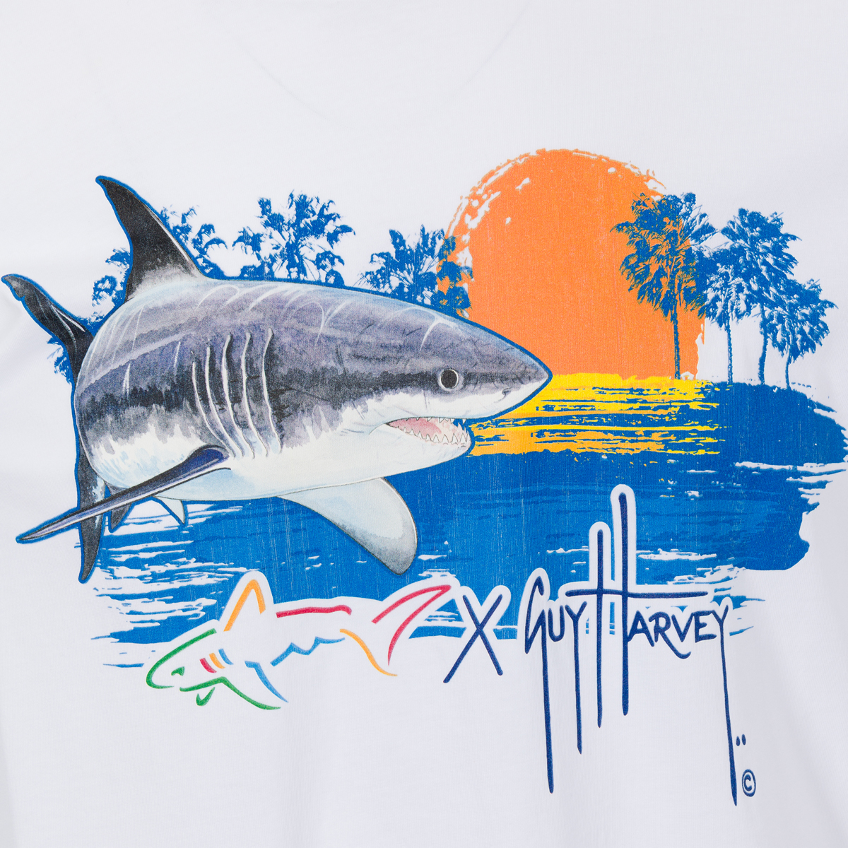 Great White Sunrise Guy Harvey Long Sleeve Tee - Greg Norman