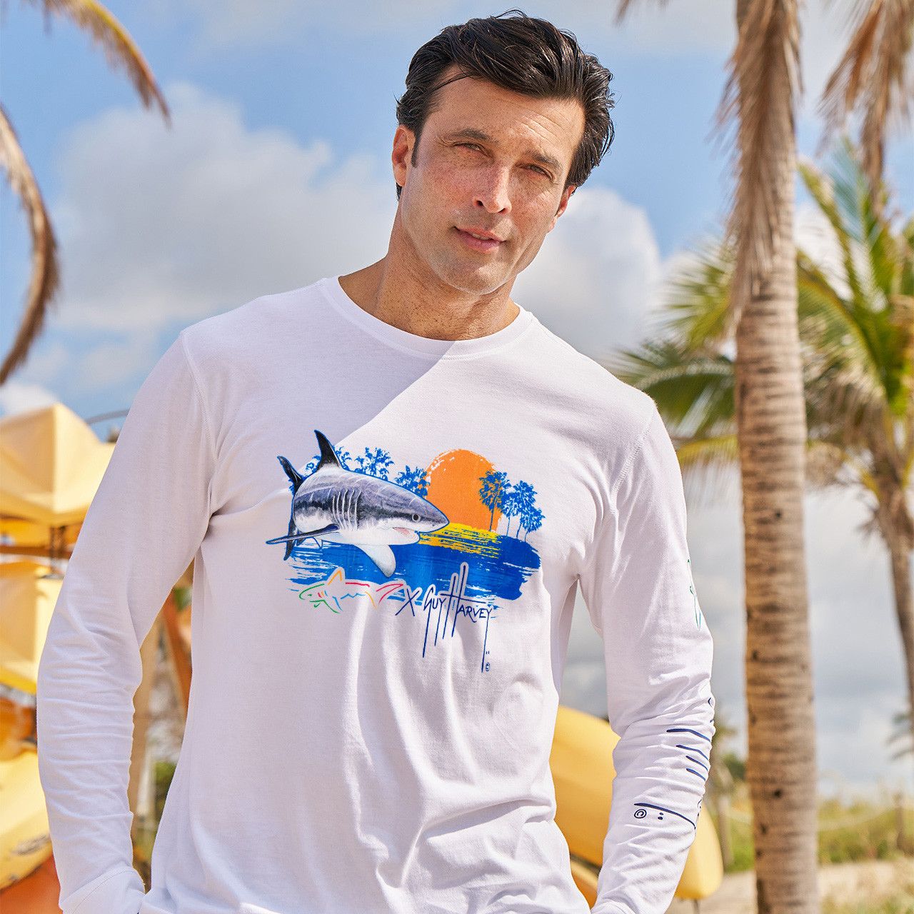 トップス sunrise Great White Sunrise Guy Harvey Long Sleeve Tee - Greg Norman