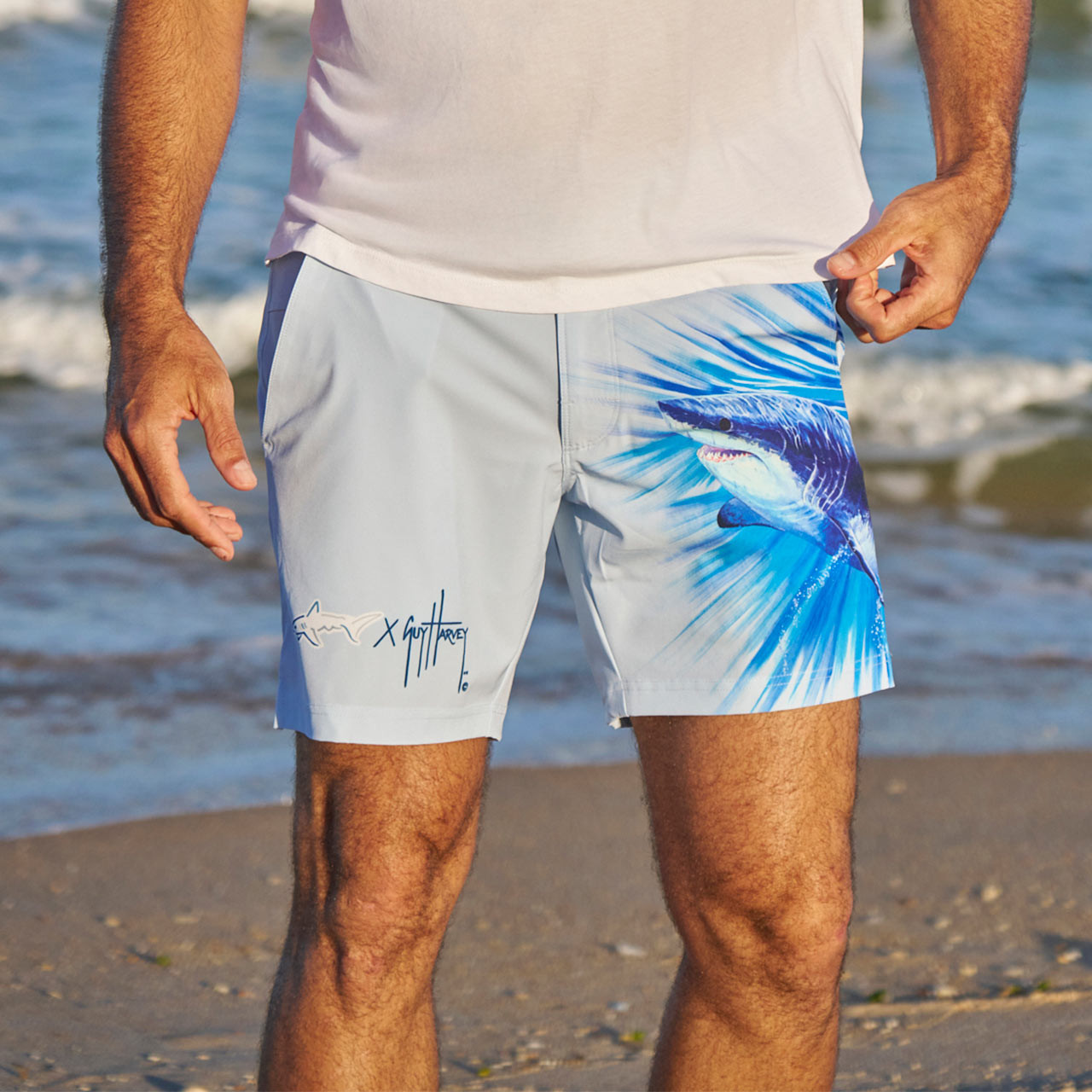 Great White Burst Guy Harvey Hybrid Short - Greg Norman Collection