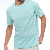 Lifestyle info model wearing tee