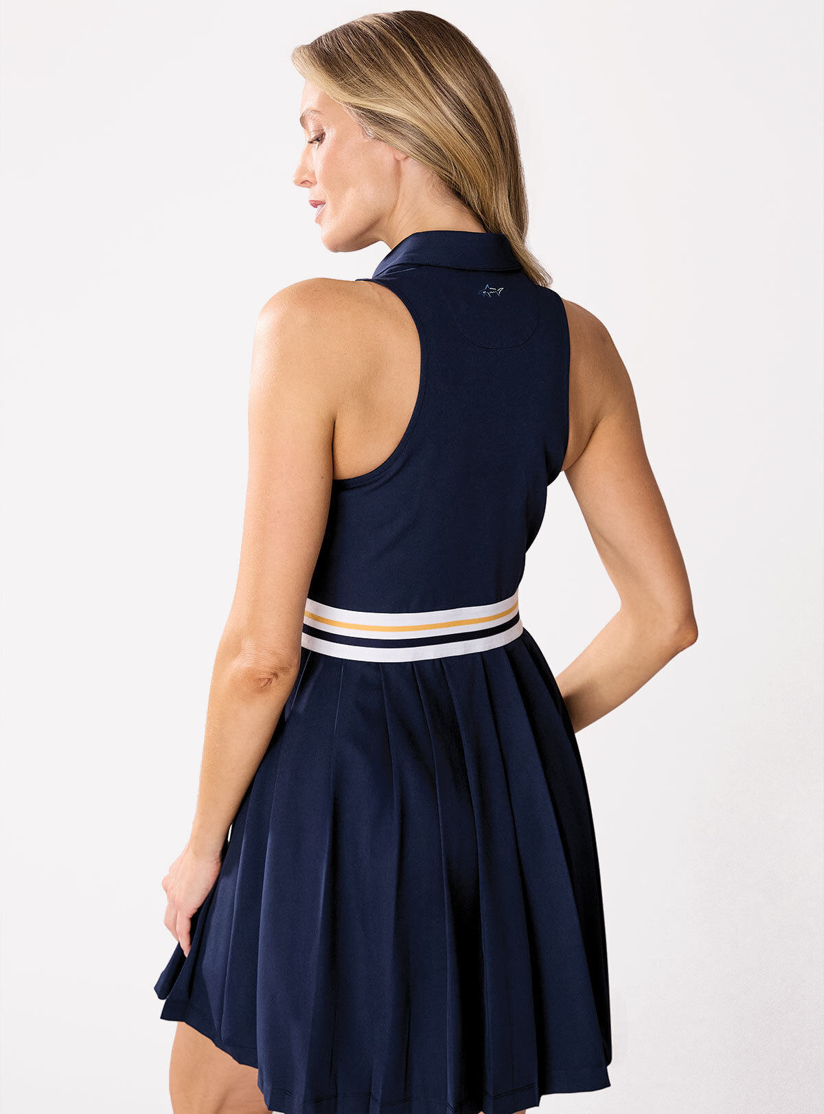 Model in Navy Dress