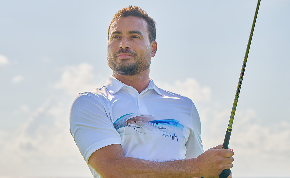 Model in White Shark Polo