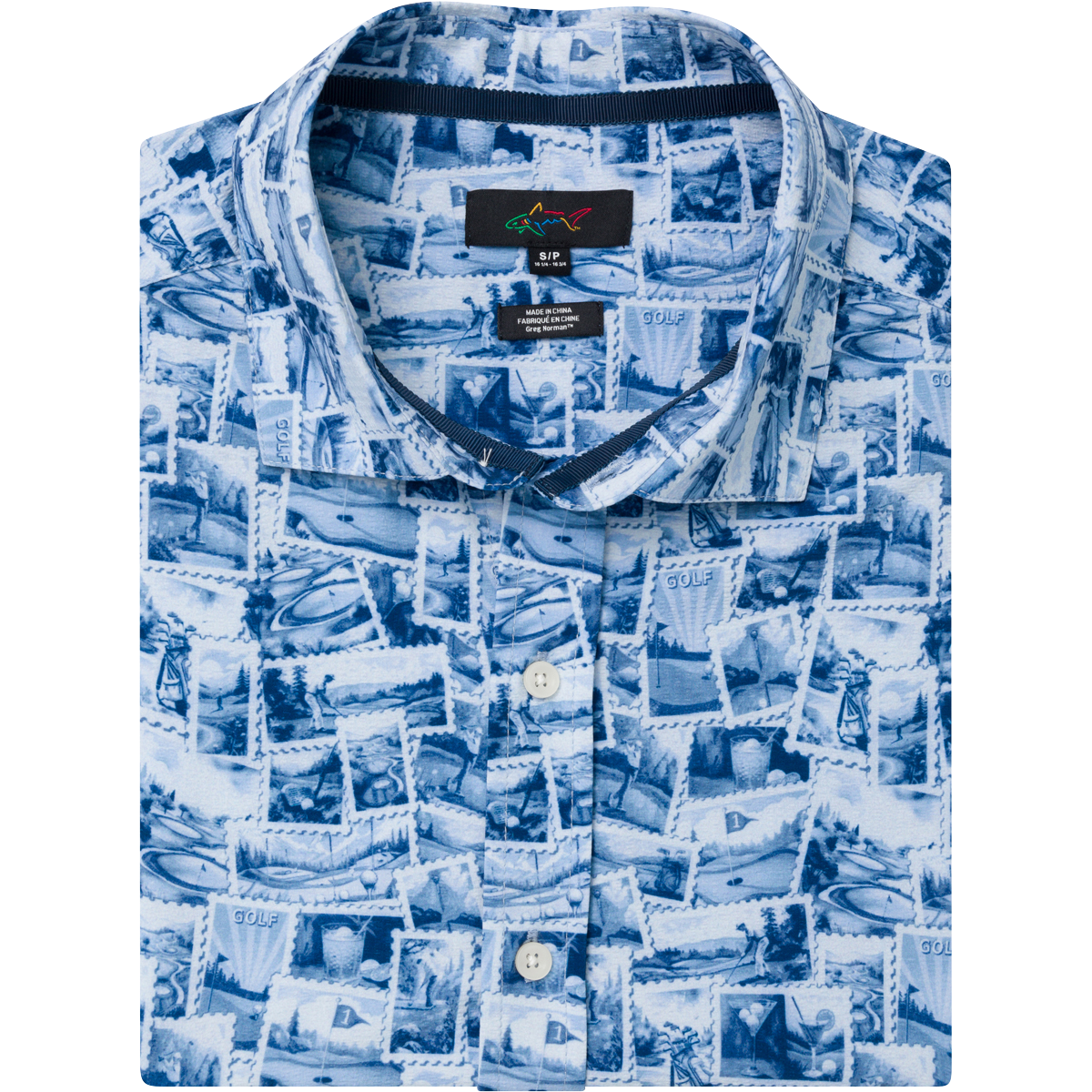 Golf Stamps Seersucker Short-Sleeve Button Down - Greg Norman