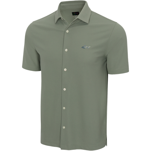 Greg Norman Collection Men's Full Button Pique Polo Shark Shirt in Blue Marina, Size XL, Polyester/Fabric