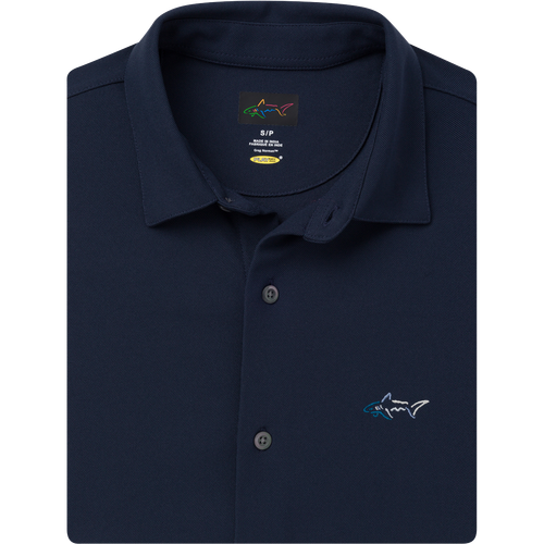 Greg Norman Collection Men's Full Button Pique Polo Shirt in Navy, Size 3XL, Polyester/Fabric