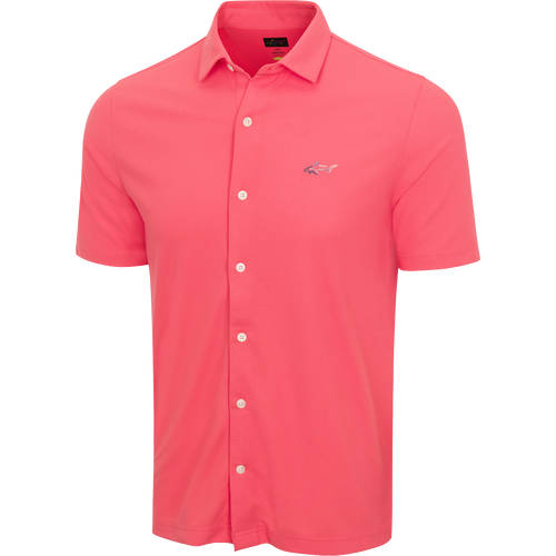 Greg Norman Collection Men's Full Button Pique Polo Shirt in Spiced Coral, Size Large, Polyester/Fabric