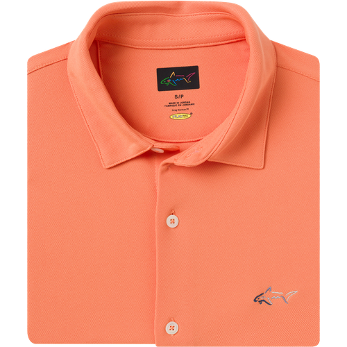 Greg Norman Collection Men's Full Button Pique Polo Shirt in Coral Gold, Size 3XL, Polyester/Fabric