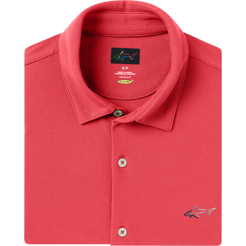 Greg Norman Collection Men's Full Button Pique Polo Shirt in Crimson Flame, Size XXL, Polyester/Fabric