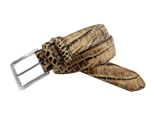Greg Norman Collection Men's Safari Croc Belt in Cognac, Size 32, Leather
